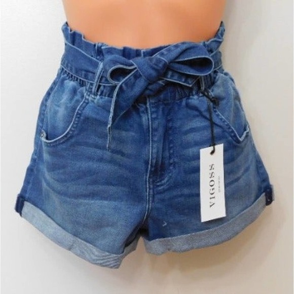 JR5 Vigoss Jeans Blue Juniors' High Rise Paperbag Shorts - Size 26 - Picture 1 of 2